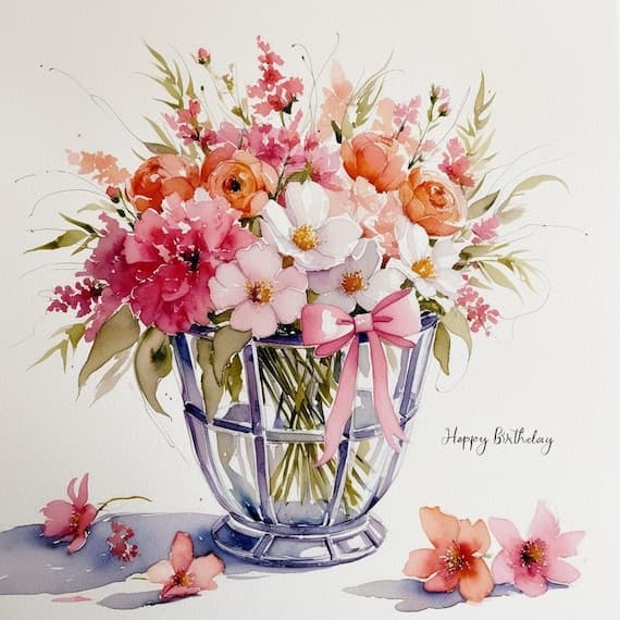 Elegant Birthday Floral Watercolor Clipart β view 2 β watercolor clipart transparent PNG instant download