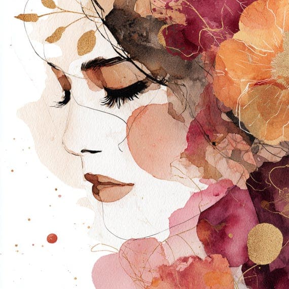 10 Abstract Floral Woman Faces (JPG) β view 8 β watercolor clipart transparent PNG instant download
