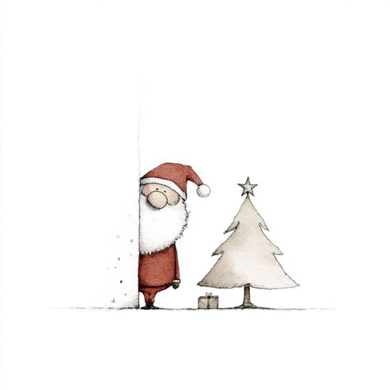 20 Minimalist Peeking jolly Santa Clipart – Nordic Watercolor Christma — view 2 — watercolor clipart transparent PNG instant download