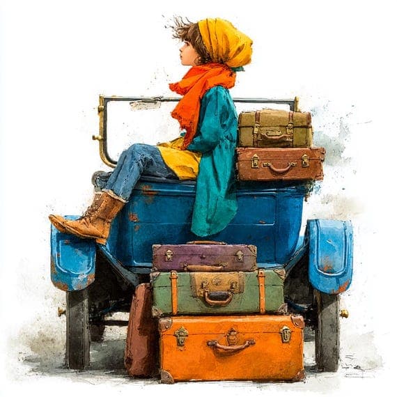 25 Vintage Travel Girl Clipart β view 3 β watercolor clipart transparent PNG instant download