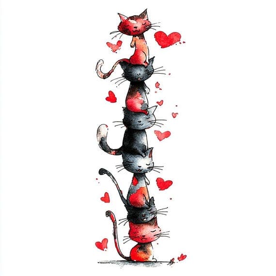 18 Animal Valentine Clipart ; Love Sublimation PNG Feline Graphics Ca — view 8 — watercolor clipart transparent PNG instant download