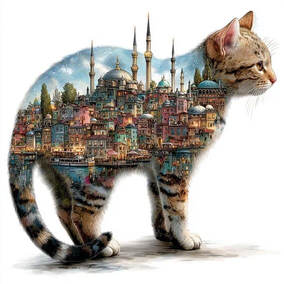 20 Catstanbul Clipart ; Whimsical Turkish Feline Graphics Istanbul Jun — view 3 — watercolor clipart transparent PNG instant download