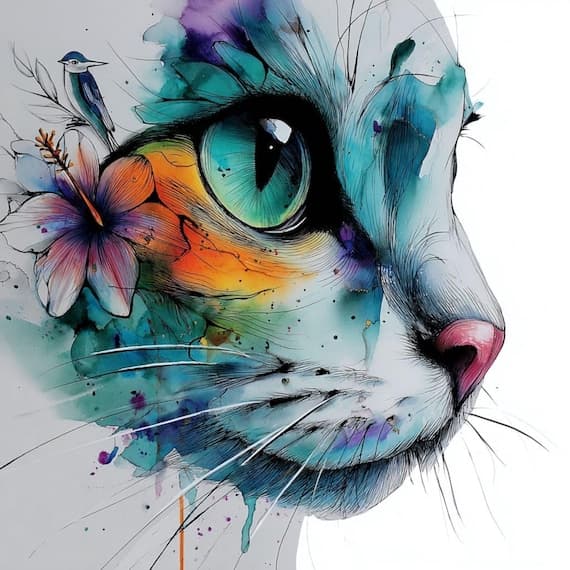 12 Cat Art Print β view 2 β watercolor clipart transparent PNG instant download