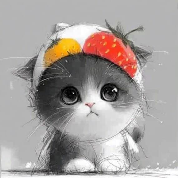 15 Strawberry Cat Clipart β view 6 β watercolor clipart transparent PNG instant download