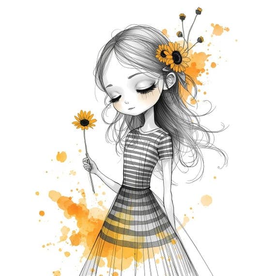 Whimsical Girl Clipart β view 8 β watercolor clipart transparent PNG instant download