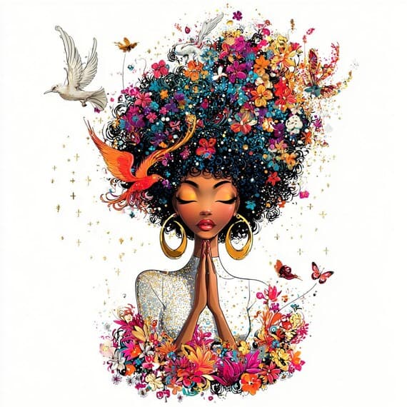 15 Praying Afro Woman Clipart (PNG) β view 3 β watercolor clipart transparent PNG instant download