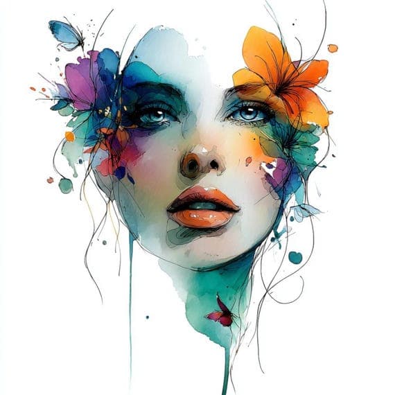 20 Floral Woman Watercolor β view 4 β watercolor clipart transparent PNG instant download