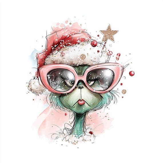 15 Funny Green Christmas Girl Clipart β view 8 β watercolor clipart transparent PNG instant download