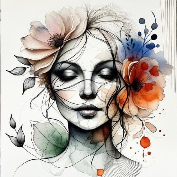 15 Whimsical Floral Woman Face Clipart β view 3 β watercolor clipart transparent PNG instant download