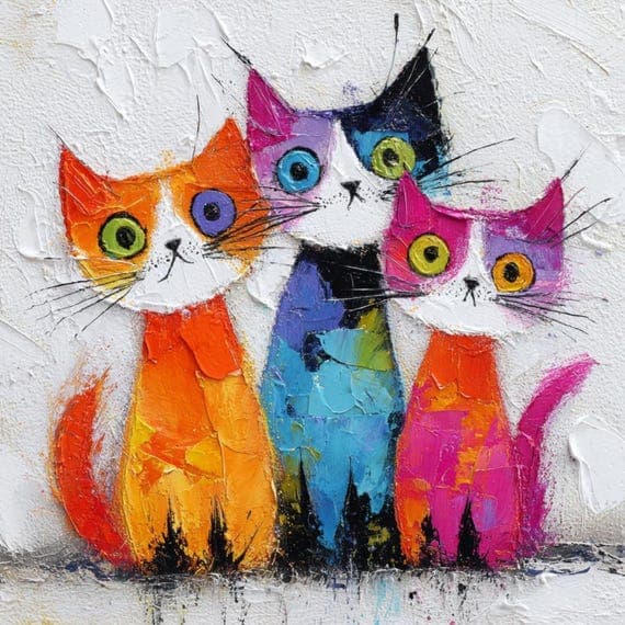 18 Colorful Cat Art Prints JPG β view 2 β watercolor clipart transparent PNG instant download