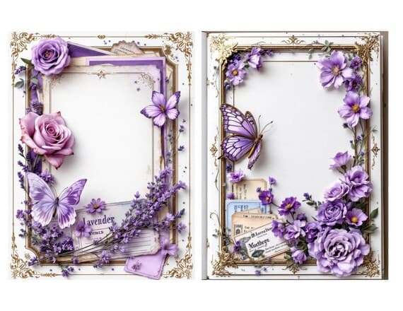 Purple Ephemera Kit, Vintage Junk Journal Pages (Digital Download) β view 4 β watercolor clipart transparent PNG instant download