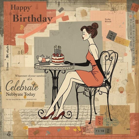 20 Vintage Birthday Woman Art , Printable Retro Card Set , Wall Decor β view 8 β watercolor clipart transparent PNG instant download