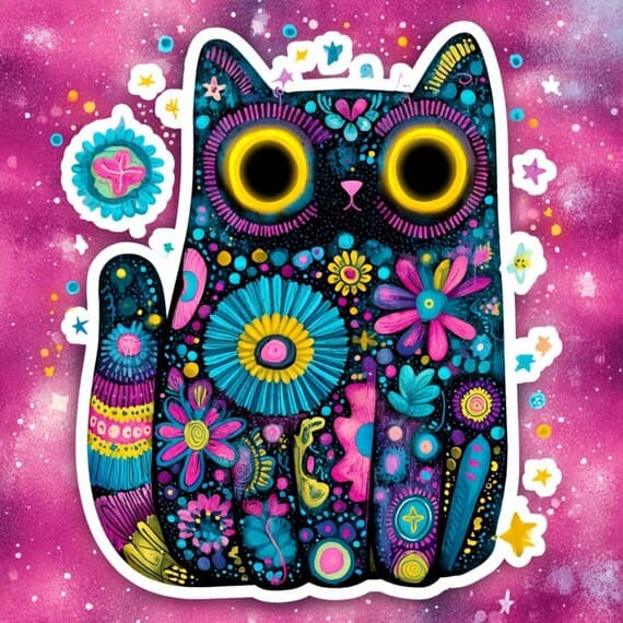 Psychedelic Neon Cat Clipart โ view 8 โ watercolor clipart transparent PNG instant download