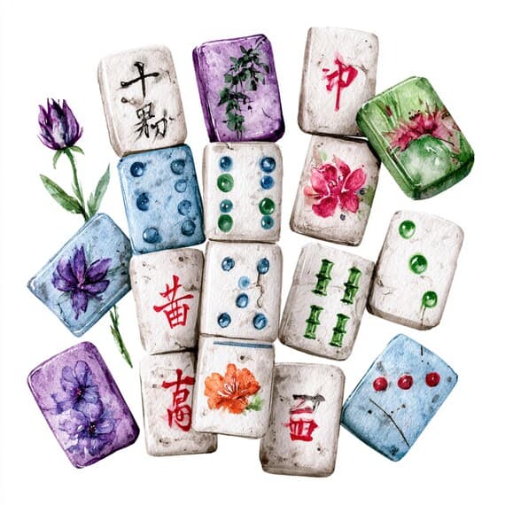 21 Whimsical Mahjong Clipart PNG β view 8 β watercolor clipart transparent PNG instant download
