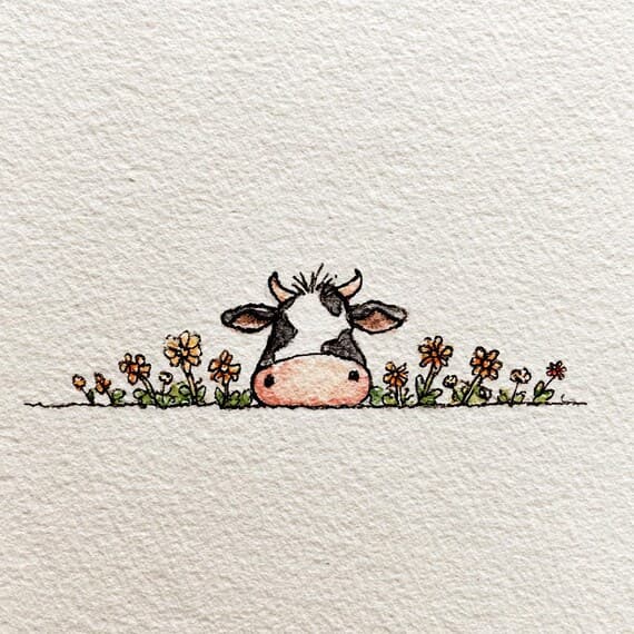 22 Peeking Cow Clipart, Watercolor Farm Animals, Whimsical Spring Flow β view 5 β watercolor clipart transparent PNG instant download