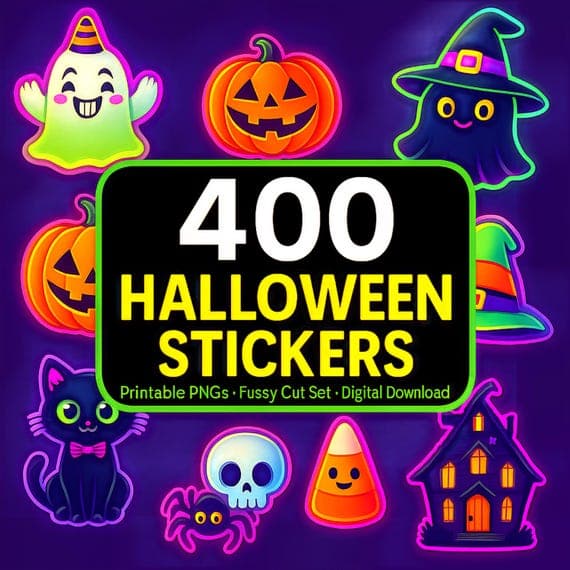 400 Halloween Stickers β Printable PNGs, Junk Journal Ephemera (Digita β watercolor clipart transparent PNG instant download