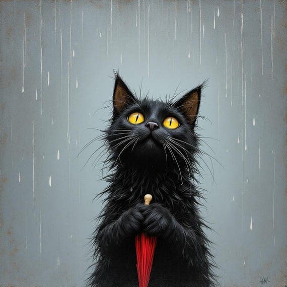 Abstract Watercolor Black Cat Clipart β view 2 β watercolor clipart transparent PNG instant download