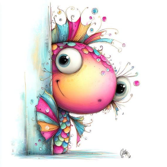 Whimsical Fish Clipart β view 5 β watercolor clipart transparent PNG instant download