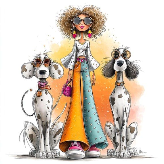 15 Quirky Dog Walking Girl Clipart (JPG) β view 4 β watercolor clipart transparent PNG instant download