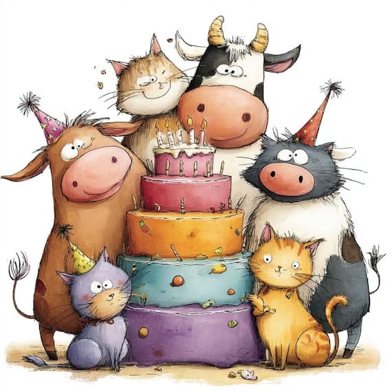 12 Funny Farm Birthday Animals Clipart β view 7 β watercolor clipart transparent PNG instant download