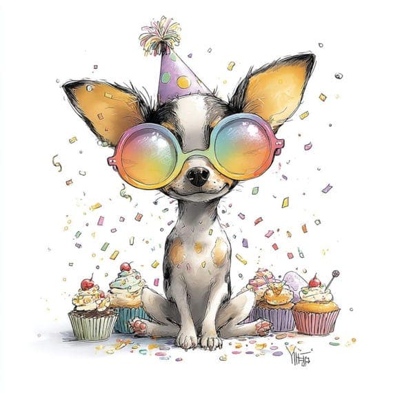 Birthday Chihuahua Clipart β view 4 β watercolor clipart transparent PNG instant download