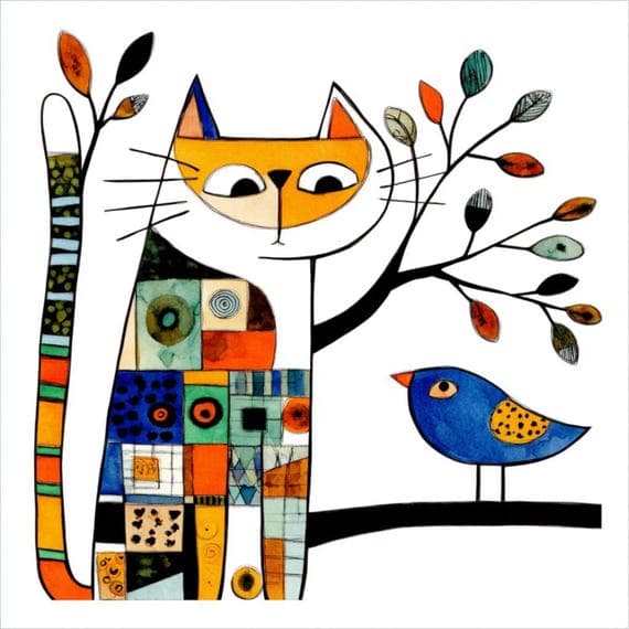 30 Abstract Watercolor Cat & Bird Clipart β view 5 β watercolor clipart transparent PNG instant download