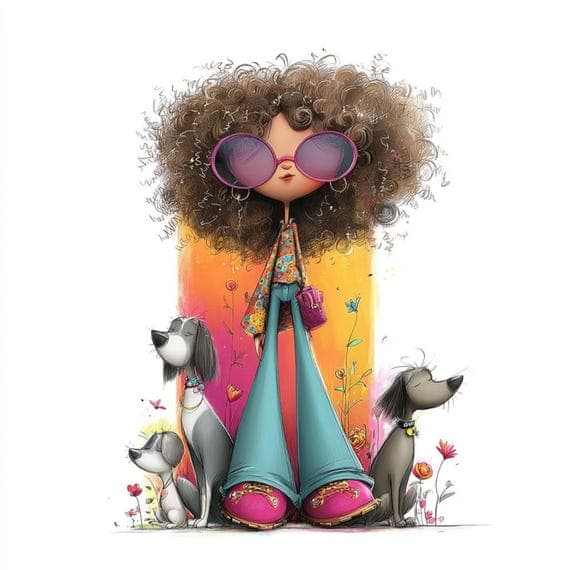15 Quirky Dog Walking Girl Clipart (JPG) β view 8 β watercolor clipart transparent PNG instant download