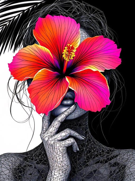Floral Woman Line Art β view 2 β watercolor clipart transparent PNG instant download