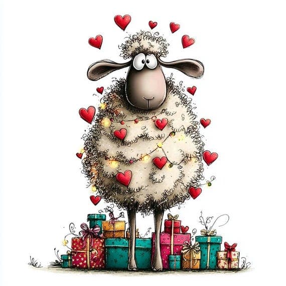 40 quirky Sheep Clipart (JPG) – Whimsical Heart Lamb Art — view 3 — watercolor clipart transparent PNG instant download