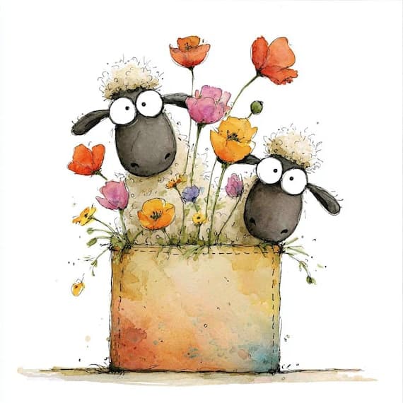 15 Quirky Sheep Watercolor Prints, Funny Animal Wall Art, Whimsical Nu β view 4 β watercolor clipart transparent PNG instant download