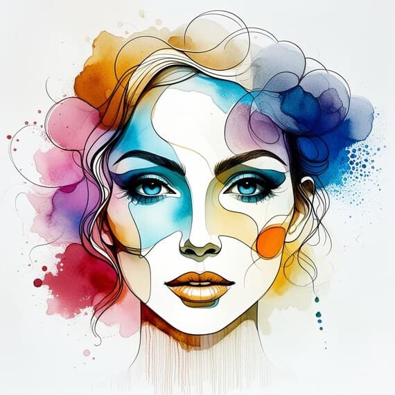 10 Watercolor Woman Face Clipart, Abstract Line Art (Digital Download) β view 6 β watercolor clipart transparent PNG instant download
