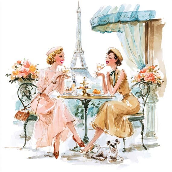 Paris Cafe Watercolor Art Print, Friends, Eiffel Tower (Digital Downlo β view 8 β watercolor clipart transparent PNG instant download