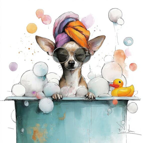 Funny Chihuahua Bath Clipart β view 6 β watercolor clipart transparent PNG instant download