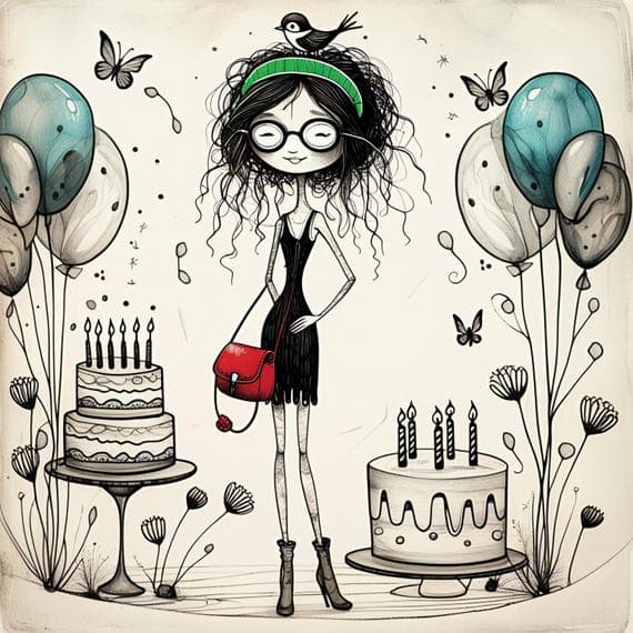 Whimsical Girl Birthday Clipart β view 2 β watercolor clipart transparent PNG instant download