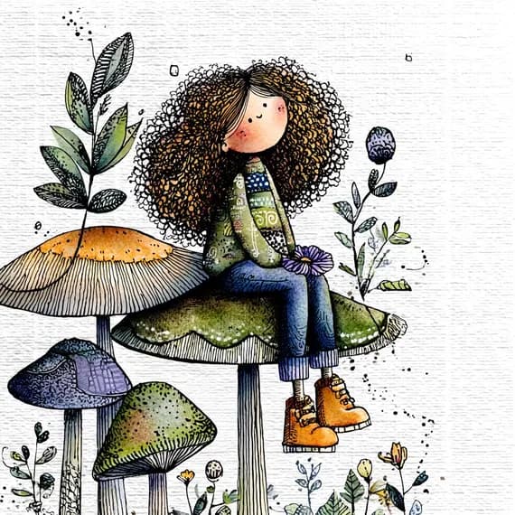 18 Whimsical Mushroom Girl Clipart PNG β view 2 β watercolor clipart transparent PNG instant download