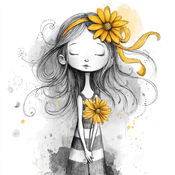Whimsical Girl Clipart β view 3 β watercolor clipart transparent PNG instant download