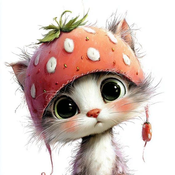 15 Strawberry Cat Clipart β view 3 β watercolor clipart transparent PNG instant download