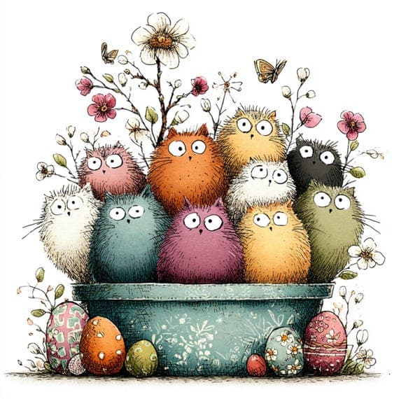 20 Whimsical Spring Cat Clipart PNG β view 7 β watercolor clipart transparent PNG instant download