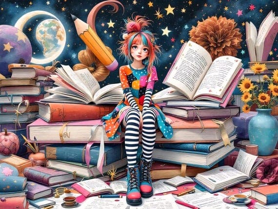 Whimsical Book Lover Clipart β view 6 β watercolor clipart transparent PNG instant download
