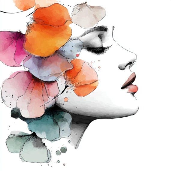 20 Floral Woman Faces Clipart (JPG) – Watercolor Line Art Portraits fo — watercolor clipart transparent PNG instant download