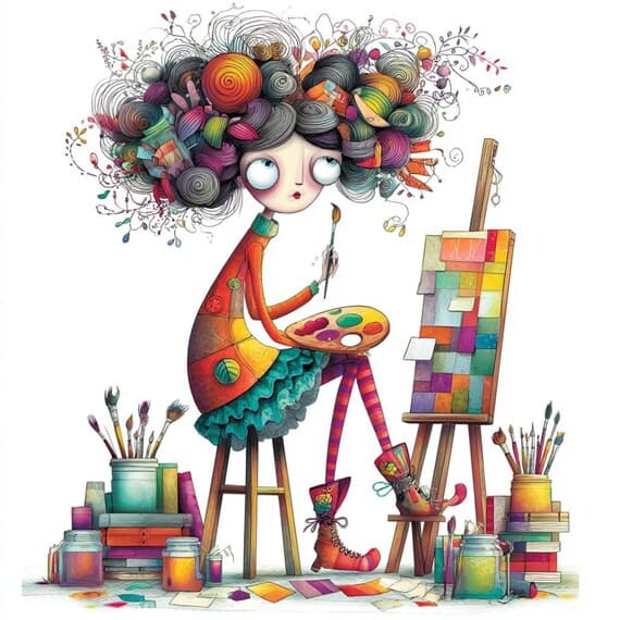 Quirky Artist Girl Clipart PNG, Colorful Painter Graphics for Crafts β view 2 β watercolor clipart transparent PNG instant download