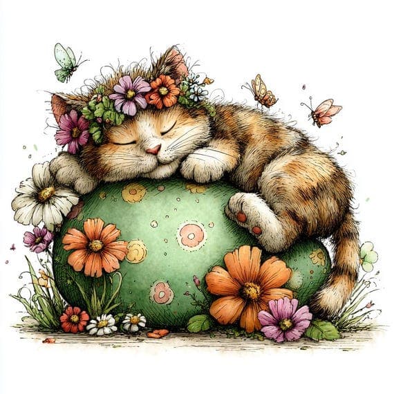 15 Watercolor Easter Lazy Cat Clipart Printable Spring Floral Digital β watercolor clipart transparent PNG instant download