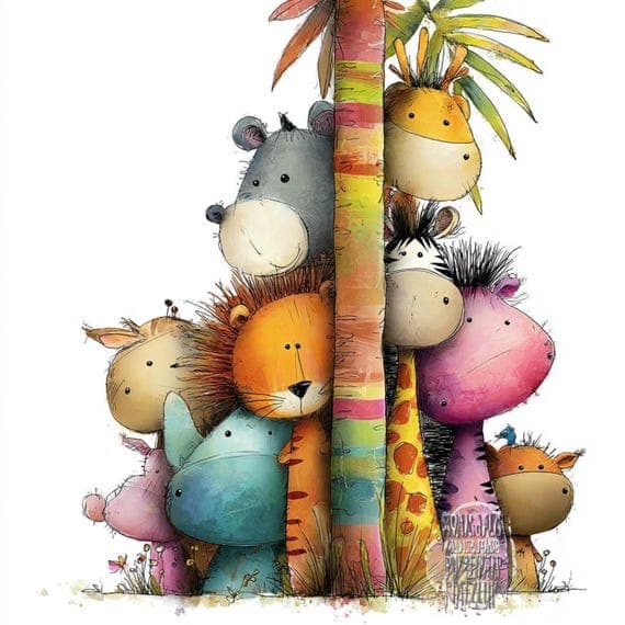 Watercolor Peekaboo Jungle Animals Clipart β view 3 β watercolor clipart transparent PNG instant download