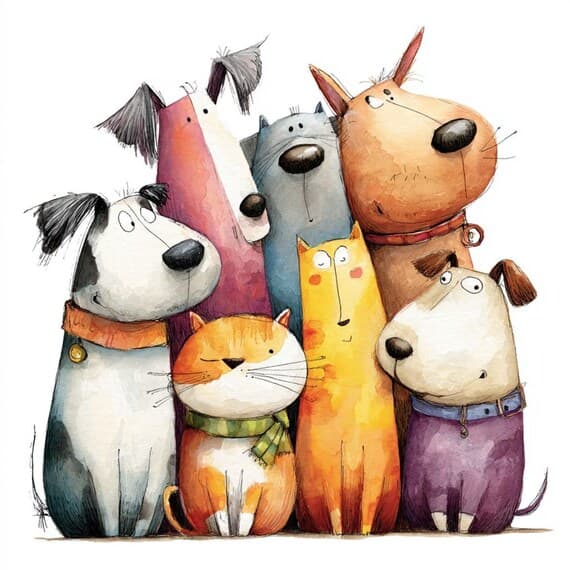 15 Colorful Dog and Cat Clipart JPG β view 3 β watercolor clipart transparent PNG instant download