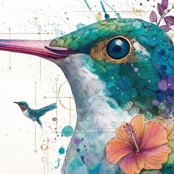 12 Abstract Hummingbird ,Watercolor bird wall art for Modern Decor β view 5 β watercolor clipart transparent PNG instant download