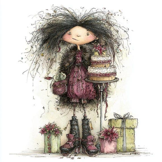 18 Whimsical Birthday Girl Clipart (JPG) β view 7 β watercolor clipart transparent PNG instant download