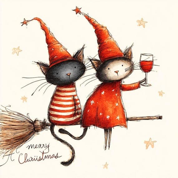 15 Quirky Christmas Cat Clipart (JPG) — watercolor clipart transparent PNG instant download