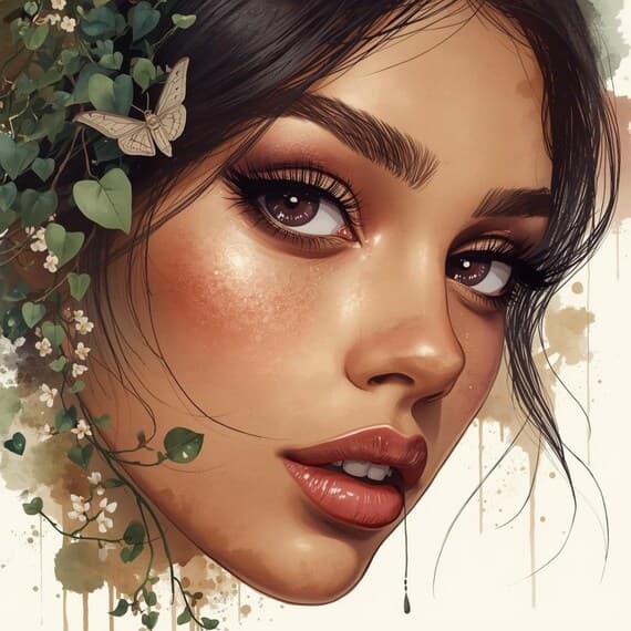 20 Botanical Woman Portrait Watercolor Art – Nature Inspired Female Il — view 3 — watercolor clipart transparent PNG instant download