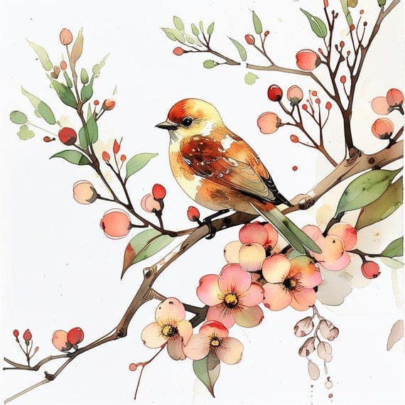 Floral Bird Watercolor Clipart – Blossom PNG, JPG (Digital Download) — view 2 — watercolor clipart transparent PNG instant download