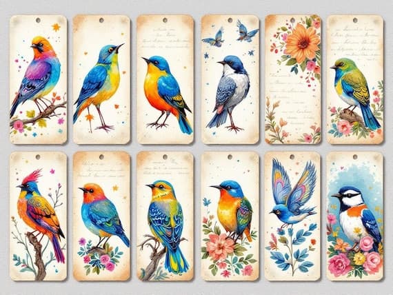 Vintage Bird Ephemera, Printable Bird Cards, Junk Journal Tags (Digita β view 5 β watercolor clipart transparent PNG instant download